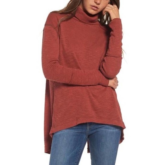 Free People Tops - Free People We The Free Split Back Red Long Sleeve Knit Turtleneck Top Size M